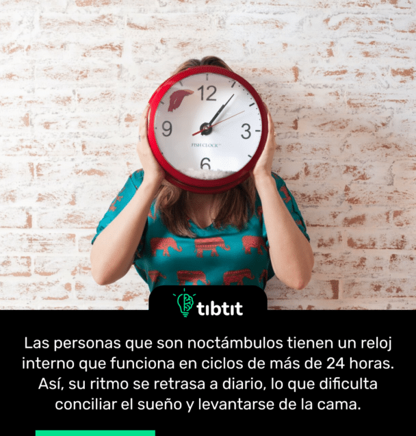 Las personas que son noctámbulos tienen un reloj interno que funciona en ciclos de más de 24 horas. Así, su ritmo se retrasa a diario, lo que dificulta conciliar el sueño y levantarse de la cama.