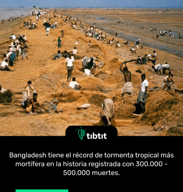Bangladesh tiene el récord de tormenta tropical más mortífera en la historia registrada con 300.000 - 500.000 muertes.