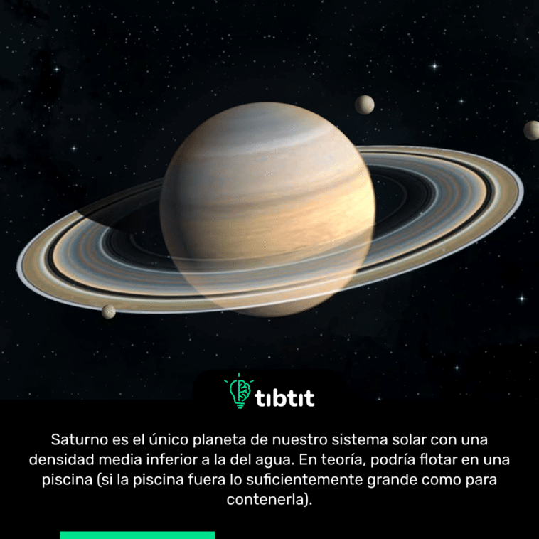 Saturno es el único planeta de nuestro sistema solar con una densidad media inferior a la del agua. En teoría, podría flotar en una piscina (si la piscina fuera lo suficientemente grande como para contenerla).