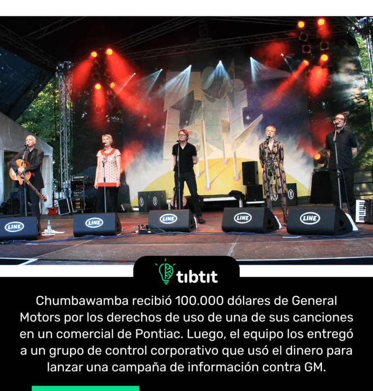 Chumbawamba recibió 100.000 dólares de General Motors por los derechos de uso de una de sus canciones en un comercial de Pontiac. Luego, el equipo los entregó a un grupo de control corporativo que usó el dinero para lanzar una campaña de información contra GM.