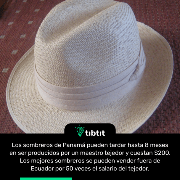 Los sombreros de Panamá pueden tardar hasta 8 meses en ser producidos por un maestro tejedor y cuestan $200. Los mejores sombreros se pueden vender fuera de Ecuador por 50 veces el salario del tejedor.